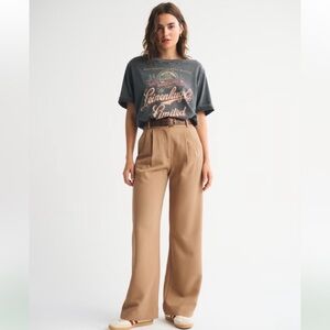 A&F Sloane Ultra High Rise Wide Leg Tailored Pants Brown Chic Neutral Trousers